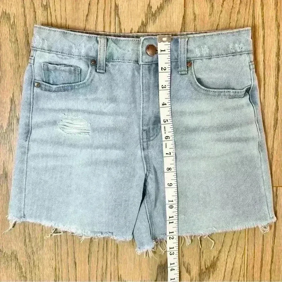 RSQ Girls Mid Length Medium Wash Distressed Denim Shorts Size 10 - Picture 9 of 14
